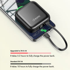 10,000mAh Square Power Bank with 3 Cables and a Makeup Mirror,Portable Power Bank RC-P132