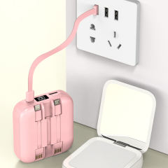 10,000mAh Square Power Bank with 3 Cables and a Makeup Mirror,Portable Power Bank RC-P132