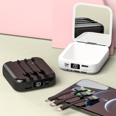 10,000mAh Square Power Bank with 3 Cables and a Makeup Mirror,Portable Power Bank RC-P132