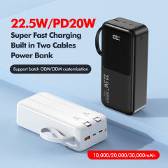 10,000/20,000/30,000mAh Power Bank with 22.5W/PD 20W Super Fast Charging and Built-in Dual Cables RC-PD66