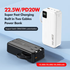 10,000/20,000/30,000mAh Power Bank with 22.5W/PD 20W Super Fast Charging and Built-in Dual Cables RC-PD69