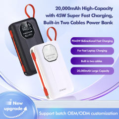 20,000mAh High-Capacity Power Bank with 45W Super Fast Charging, Built-in Two Cables,for Fast Laptop Charging RC-PD77