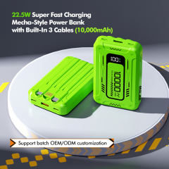 22.5W Super Fast Charging Mecha-Style Power Bank with Built-In 3 Cables (10,000mAh),PD20W Bidirectional Fast Charging RC-PD73
