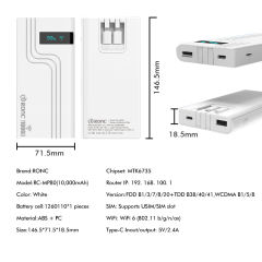 10,000mAh 4G LTE Pocket WiFi Power Bank with Built-in Cables, Portable Hotspot, Fast Charging, SIM Slot, Travel Router, OEM/ODM Available RC-MP80
