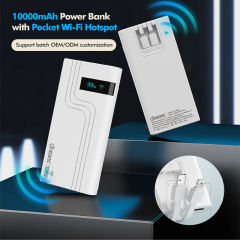 10,000mAh 4G LTE Pocket WiFi Power Bank with Built-in Cables, Portable Hotspot, Fast Charging, SIM Slot, Travel Router, OEM/ODM Available RC-MP80