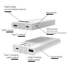 10,000mAh 4G LTE Pocket WiFi Power Bank with Built-in Cables, Portable Hotspot, Fast Charging, SIM Slot, Travel Router, OEM/ODM Available RC-MP80