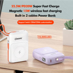 10000mAh Magnetic Wireless Power Bank with 22.5W Super Fast Charging, PD 20W Two-Way Charge, 15W MagSafe Wireless Charger, Built-in Cables & NTC Protection – Portable Charger for iPhone & Android RC-WP036