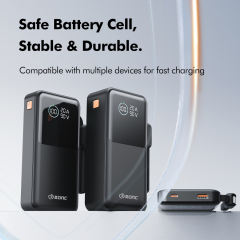22.5W Super Fast Charging Power Bank with Built-in 3 Cables – Large Capacity 10000/20000/30000mAh, Braided Cable, OEM/ODM Supported RC-PD86
