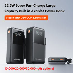 22.5W Super Fast Charging Power Bank with Built-in 3 Cables – Large Capacity 10000/20000/30000mAh, Braided Cable, OEM/ODM Supported RC-PD86