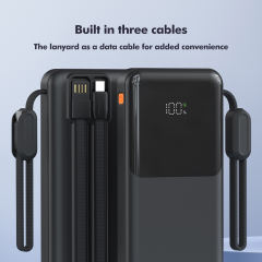 22.5W Super Fast Charging Power Bank with Built-in 3 Cables – Large Capacity 10000/20000/30000mAh, Braided Cable, OEM/ODM Supported RC-PD86