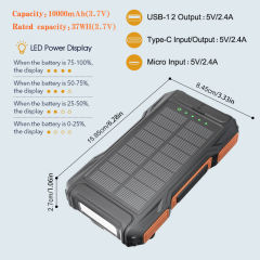 10000mAh Hand Crank Solar Power Bank – Emergency Charger with LED Flashlight, Phone Stand, Dual USB Output & Type-C Input,RC-SP009