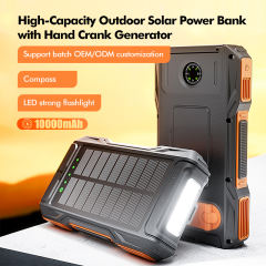 10000mAh Hand Crank Solar Power Bank – Emergency Charger with LED Flashlight, Phone Stand, Dual USB Output & Type-C Input,RC-SP009