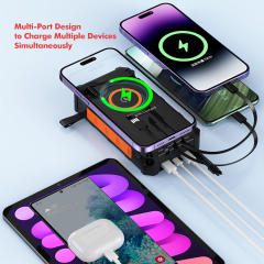 20000mAh Solar Hand Crank Power Bank with Wireless Charging – 6 Outputs, 3 Inputs, LED Flashlight, Waterproof & Shockproof for Outdoor Use,RC-SP010