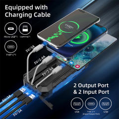 30000mAh Solar Power Bank with Wireless Charging, 3 Built-in Cables, Waterproof Outdoor Portable Charger for Camping, Hiking, Emergency Use,RC-SP011