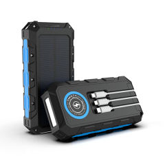 30000mAh Solar Power Bank with Wireless Charging, 3 Built-in Cables, Waterproof Outdoor Portable Charger for Camping, Hiking, Emergency Use,RC-SP011