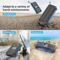 30000mAh Solar Power Bank with Wireless Charging, 3 Built-in Cables, Waterproof Outdoor Portable Charger for Camping, Hiking, Emergency Use,RC-SP011