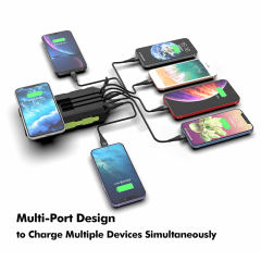 30000mAh Solar Power Bank with Wireless Charging, 3 Built-in Cables, Waterproof Outdoor Portable Charger for Camping, Hiking, Emergency Use,RC-SP011