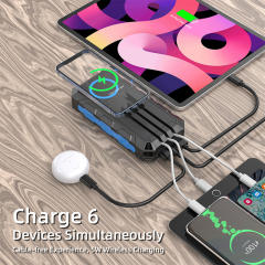 30000mAh Solar Power Bank with Wireless Charging, 3 Built-in Cables, Waterproof Outdoor Portable Charger for Camping, Hiking, Emergency Use,RC-SP011