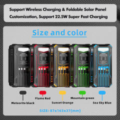 20000mAh Foldable Solar Power Bank with 22.5W PD Fast Charging, Wireless Charging, 4 Built-in Cables, Outdoor Light & Waterproof Design for Camping & Emergency,RC-SP014