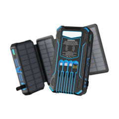 20000mAh Foldable Solar Power Bank with 22.5W PD Fast Charging, Wireless Charging, 4 Built-in Cables, Outdoor Light & Waterproof Design for Camping & Emergency,RC-SP014