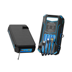 20000mAh Foldable Solar Power Bank with 22.5W PD Fast Charging, Wireless Charging, 4 Built-in Cables, Outdoor Light & Waterproof Design for Camping & Emergency,RC-SP014