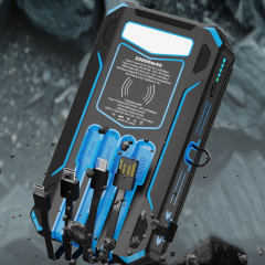 20000mAh Foldable Solar Power Bank with 22.5W PD Fast Charging, Wireless Charging, 4 Built-in Cables, Outdoor Light & Waterproof Design for Camping & Emergency,RC-SP014