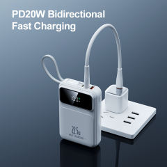 20000mAh Mini Power Bank 22.5W Super Fast Charging, Dual Woven Cables, Graphene Cooling, AI Temperature Control, Portable PD20W Charger for iPhone & Android,RC-PD90