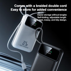 20000mAh Mini Power Bank 22.5W Super Fast Charging, Dual Woven Cables, Graphene Cooling, AI Temperature Control, Portable PD20W Charger for iPhone & Android,RC-PD90