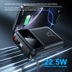 20000mAh Mini Power Bank 22.5W Super Fast Charging, Dual Woven Cables, Graphene Cooling, AI Temperature Control, Portable PD20W Charger for iPhone & Android,RC-PD90
