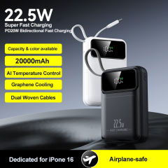 20000mAh Mini Power Bank 22.5W Super Fast Charging, Dual Woven Cables, Graphene Cooling, AI Temperature Control, Portable PD20W Charger for iPhone & Android,RC-PD89