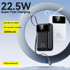 20000mAh Mini Power Bank 22.5W Super Fast Charging, Dual Woven Cables, Graphene Cooling, AI Temperature Control, Portable PD20W Charger for iPhone & Android,RC-PD89