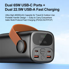 65W PD Fast Charging Laptop Power Bank 40000mAh | Portable Power Station with Handle & LED Light | Dual USB-C Multi-Protocol Fast Charger (PD/QC/SCP/FCP), Custom Colors & Capacity,RC-PD92