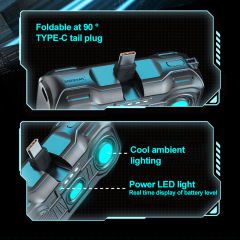 Mech-Style 5000mAh Mini Power Bank with 22.5W Fast Charging | Built-in Foldable Type-C Plug & LED Power Display | Portable Charger with Hidden Kickstand,RC-PD91