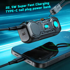 Mech-Style 5000mAh Mini Power Bank with 22.5W Fast Charging | Built-in Foldable Type-C Plug & LED Power Display | Portable Charger with Hidden Kickstand,RC-PD91