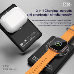 3-in-1 Magnetic Wireless Power Bank 5000mAh / 10000mAh | Ultra-Slim 8.5mm | PD 20W Fast Charging | Low-Temperature Safe Charging | Foldable 360° Stand,RC-WP040