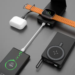 Foldable Magnetic Wireless Power Bank 10000mAh, 15W MagSafe Charger, PD 20W Fast Charging, Built-in Cable, Low-Temperature Design, Aluminum Alloy Body RC-WP042