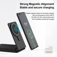 Foldable Magnetic Wireless Power Bank 10000mAh, 15W MagSafe Charger, PD 20W Fast Charging, Built-in Cable, Low-Temperature Design, Aluminum Alloy Body RC-WP042