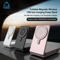 Foldable Magnetic Wireless Power Bank 10000mAh, 15W MagSafe Charger, PD 20W Fast Charging, Built-in Cable, Low-Temperature Design, Aluminum Alloy Body RC-WP042