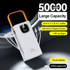 30000-60000mAh Fast Charging Power Bank with Built-in Cables, LED Display, Multi-Port Portable Charger with Lanyard,RC-PD93