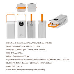 30000-60000mAh Fast Charging Power Bank with Built-in Cables, LED Display, Multi-Port Portable Charger with Lanyard,RC-PD93