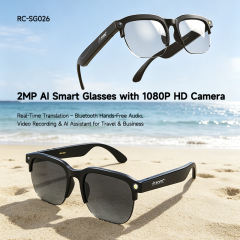 AI Smart Translation Glasses with HD Camera, Photo & Video Recording, Bluetooth Music Calling Eyewear, 2MP Wearable Camera Glasses for Outdoor & Travel RC-SG026