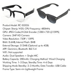 AI Smart Translation Glasses with HD Camera, Photo & Video Recording, Bluetooth Music Calling Eyewear, 2MP Wearable Camera Glasses for Outdoor & Travel RC-SG026