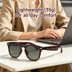 AI Audio (tortoiseshell) Sunglasses, Bluetooth Music & Calling, AI Translation, Photochromic Blue Light Blocking Lenses, IPX4 Waterproof RC-SG028