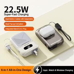 6-in-1 Qi2 MagSafe Power Bank 22.5W Fast Charging – Built-in Dual Cables + Apple Watch Charger + Stand, 10000mAh Magnetic External Battery for iPhone & Android (2026 New) RC-PD99