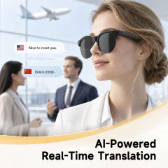 AI Translation Smart Glasses | Bluetooth 5.3 Audio Sunglasses with Open-Ear Music, Hands-Free Calls & 8-Hour Battery Life | Wireless Hi-Res Audio Eyewear for Travel, RC-SG034