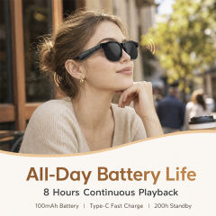 AI Translation Smart Glasses | Bluetooth 5.3 Audio Sunglasses with Open-Ear Music, Hands-Free Calls & 8-Hour Battery Life | Wireless Hi-Res Audio Eyewear for Travel, RC-SG034