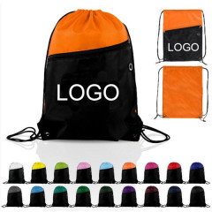 210D Two Colors Zipper Drawstring Backpack W/ Grommets