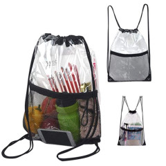 Clear PVC Drawstring Backpack W/ Mash Pocket (1 color imprint)