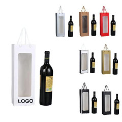 Single Bottle Paper Wine Tote Bag W/ Windows