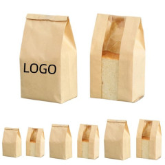Natural Kraft Paper Food Bag W/ Windows(4 3/4" W x 9 1/16" H x 1 15/16" G)